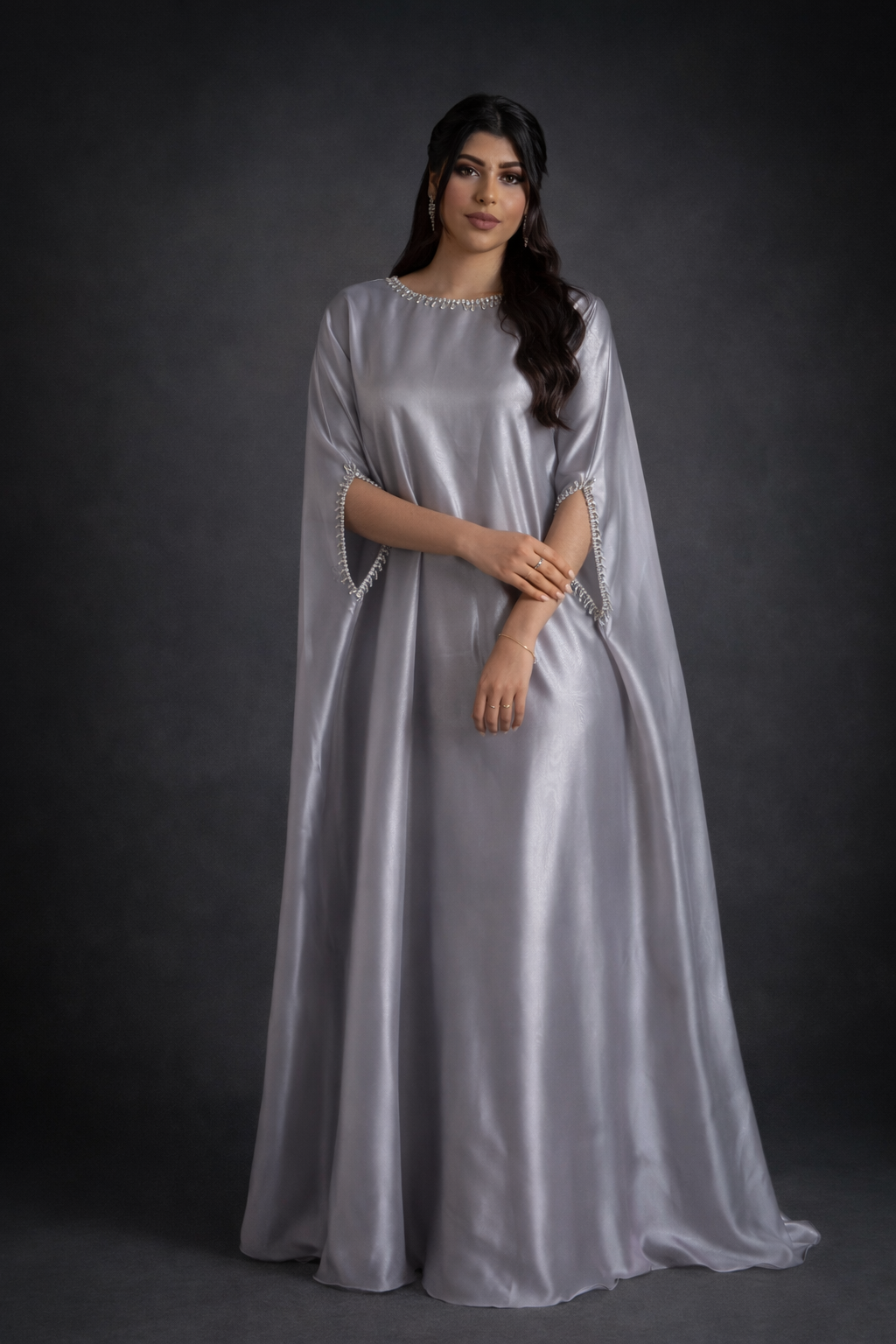 Satin Kaftan – Silver Grey