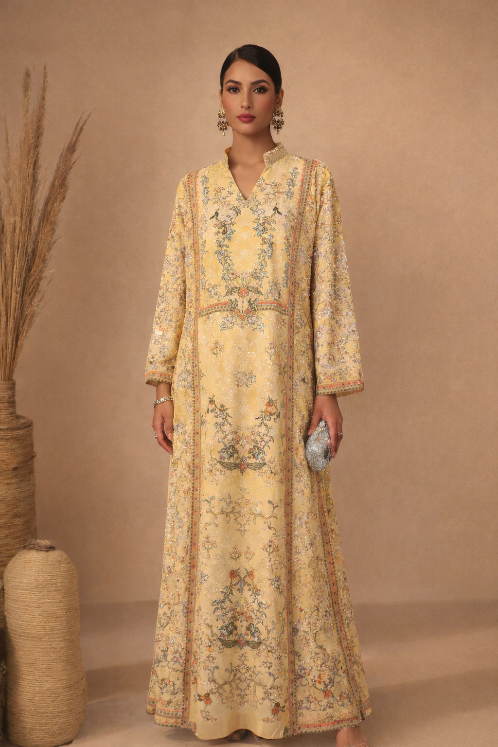 Ayla Beaded Organza Linen - Kaftan