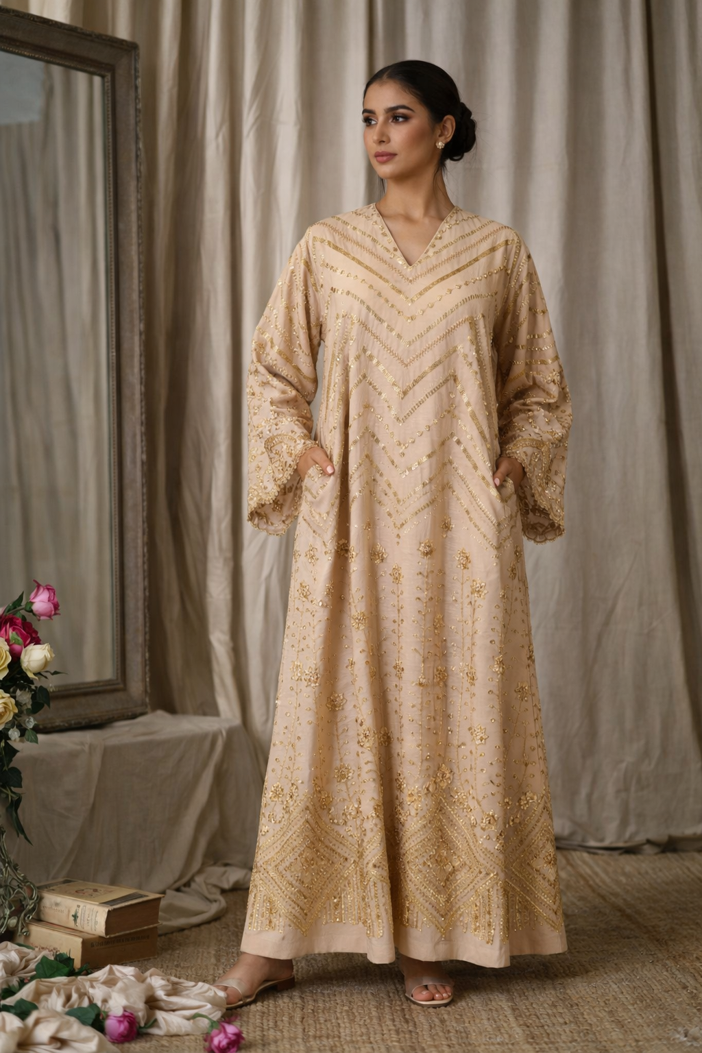 Golden Embroidered Kaftan