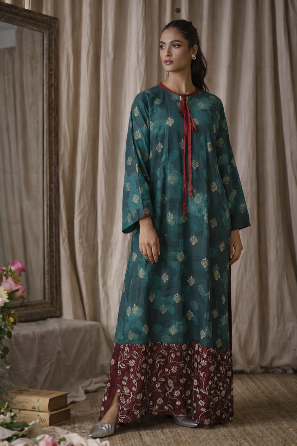 Emerald Maroon Heritage kaftan
