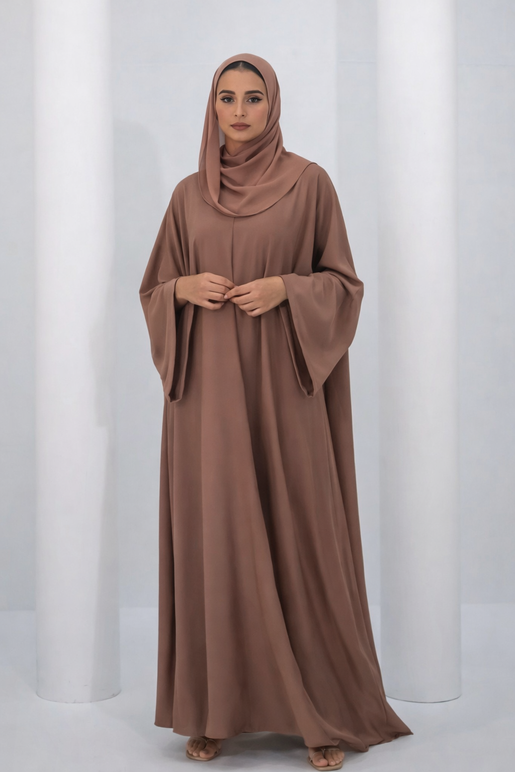 Mocha Satin Flow Abaya Set