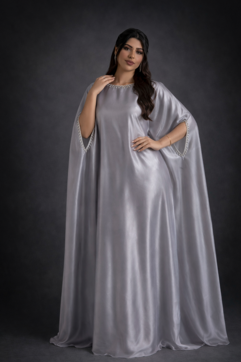 Satin Kaftan – Silver Grey