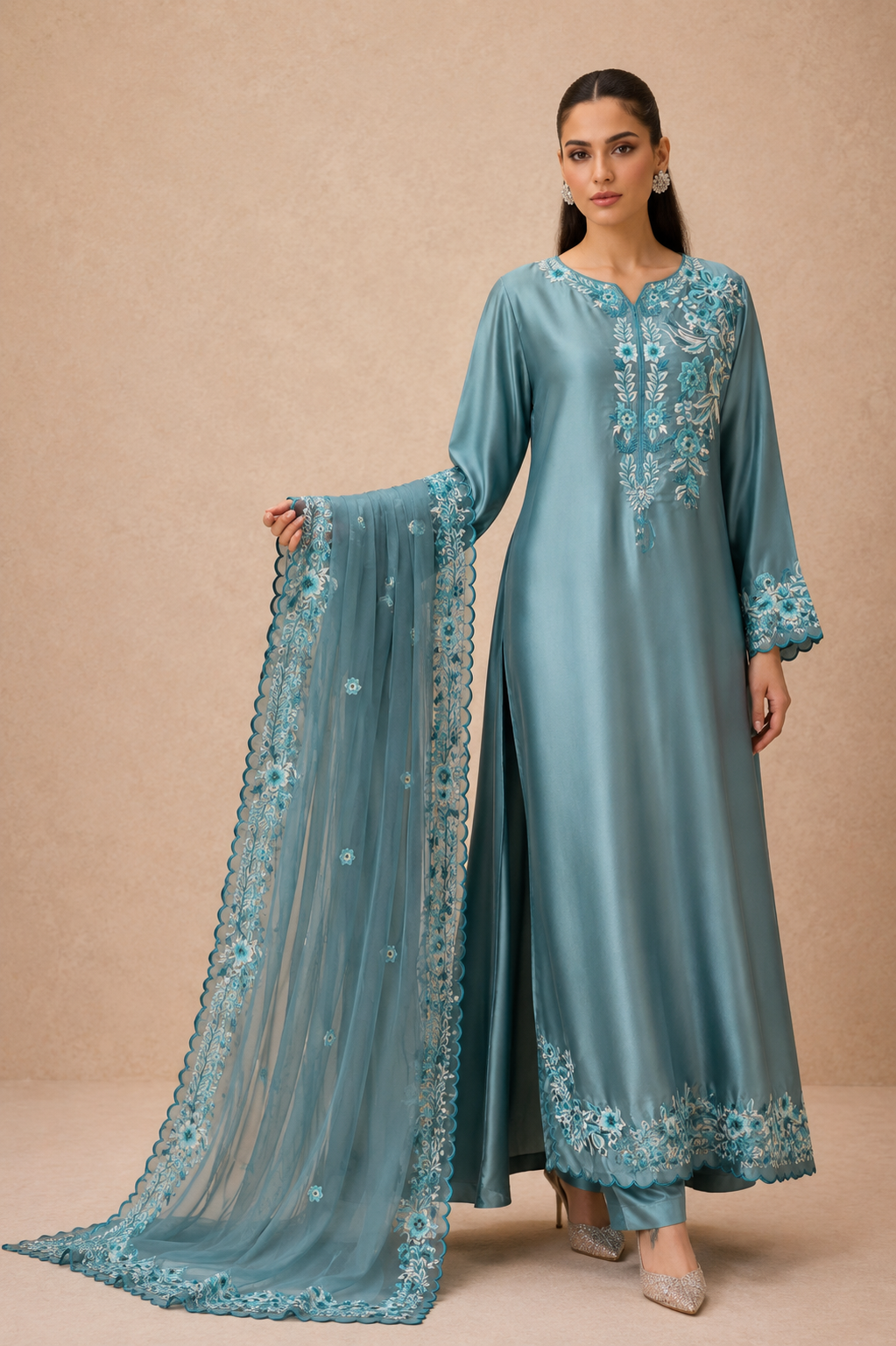 Aqua Nior – Russian Silk Embroidered Kaftan