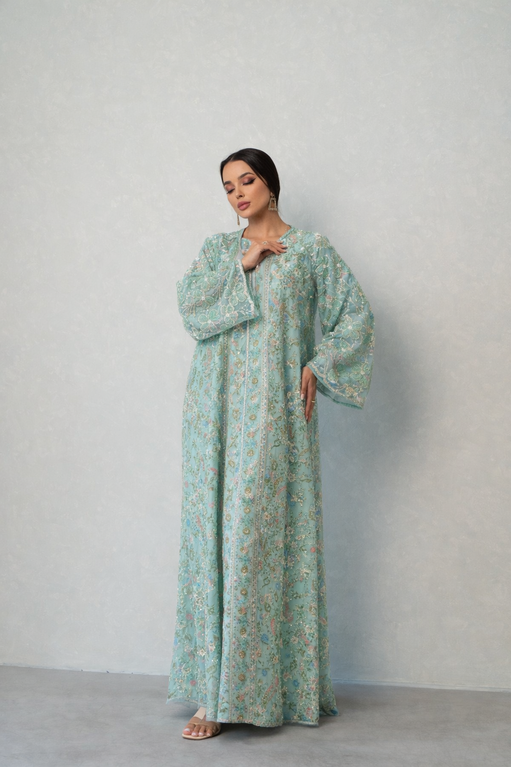 Zehra Bloom Beaded Organza Linen - Kaftan