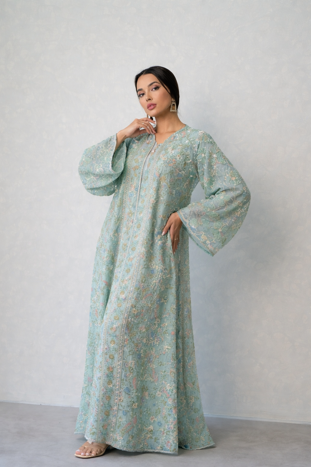 Zehra Bloom Beaded Organza Linen - Kaftan
