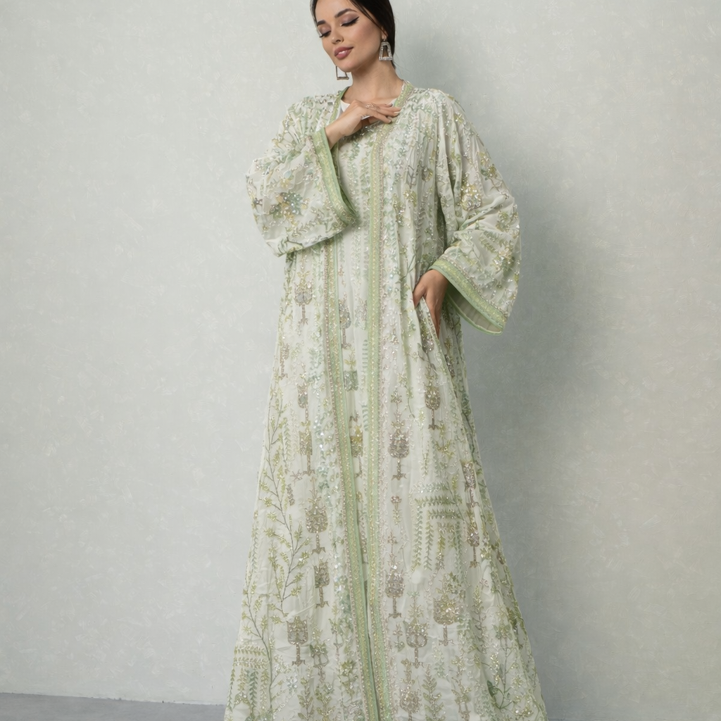 Zehra Beaded Organza Linen - Kaftan