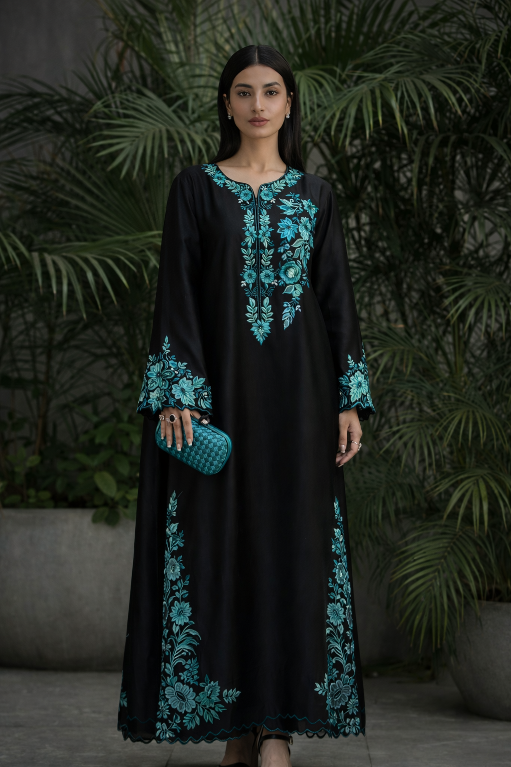 Aqua Nior – Russian Silk Embroidered Kaftan
