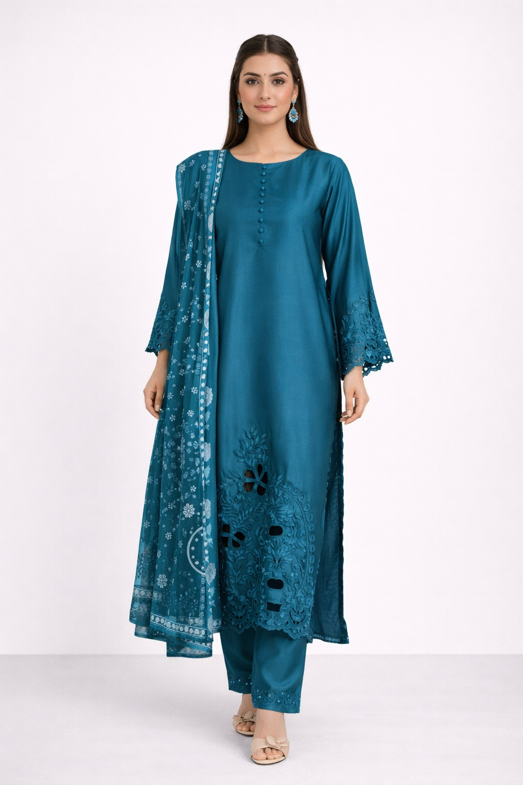 Pure Korean Silk 3-Piece Cutwork Set