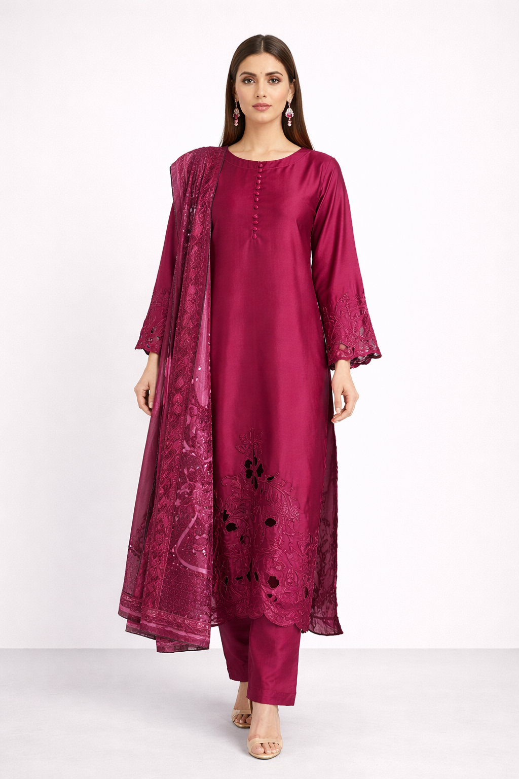 Pure Korean Silk 3-Piece Cutwork Set