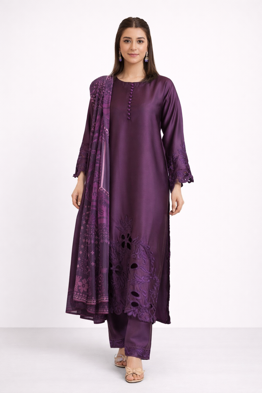 Pure Korean Silk 3-Piece Cutwork Set