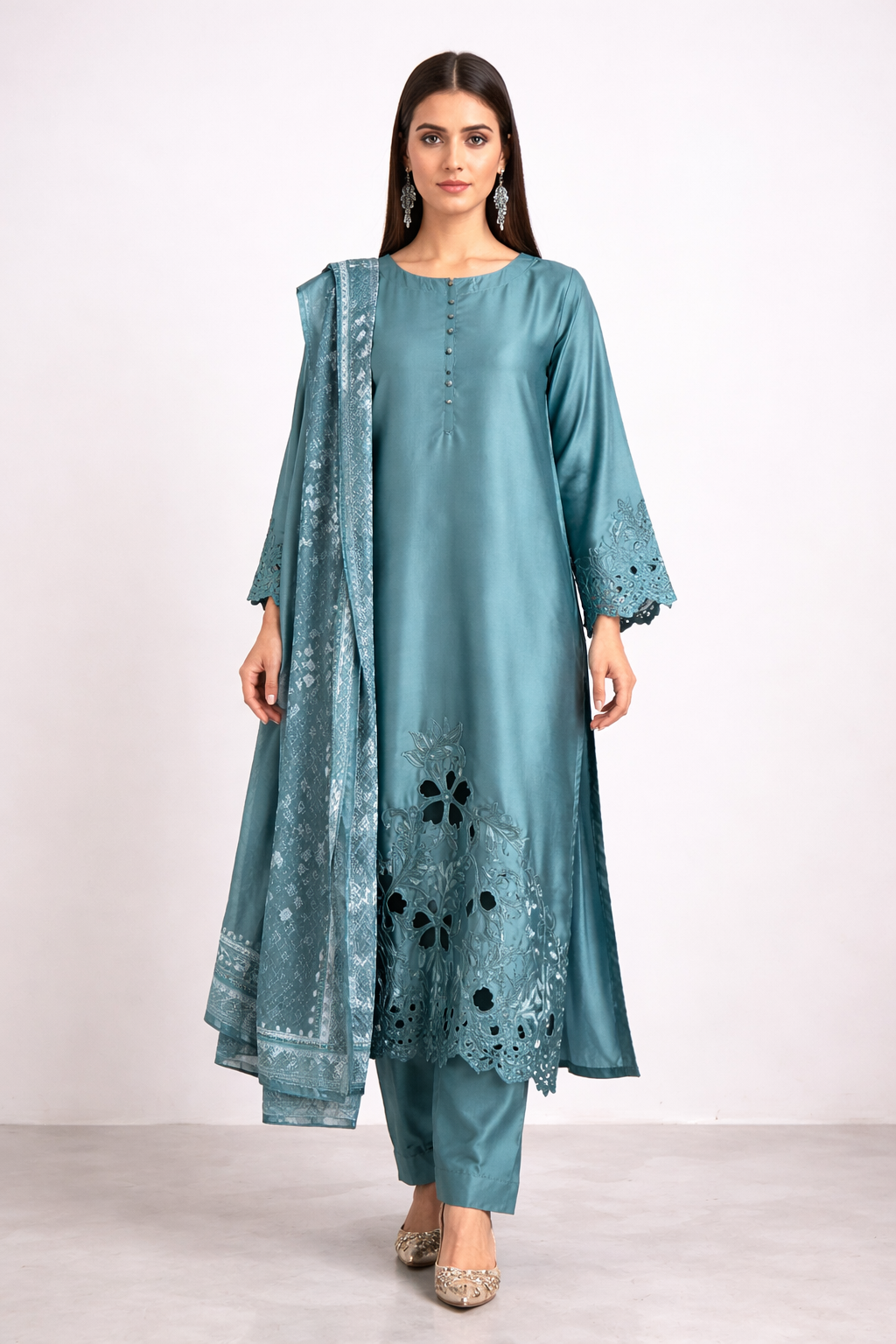 Pure Korean Silk 3-Piece Cutwork Set